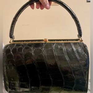 Bellstone Vintage Black Alligator Top-Handle Bag W/Matching Coin Purse